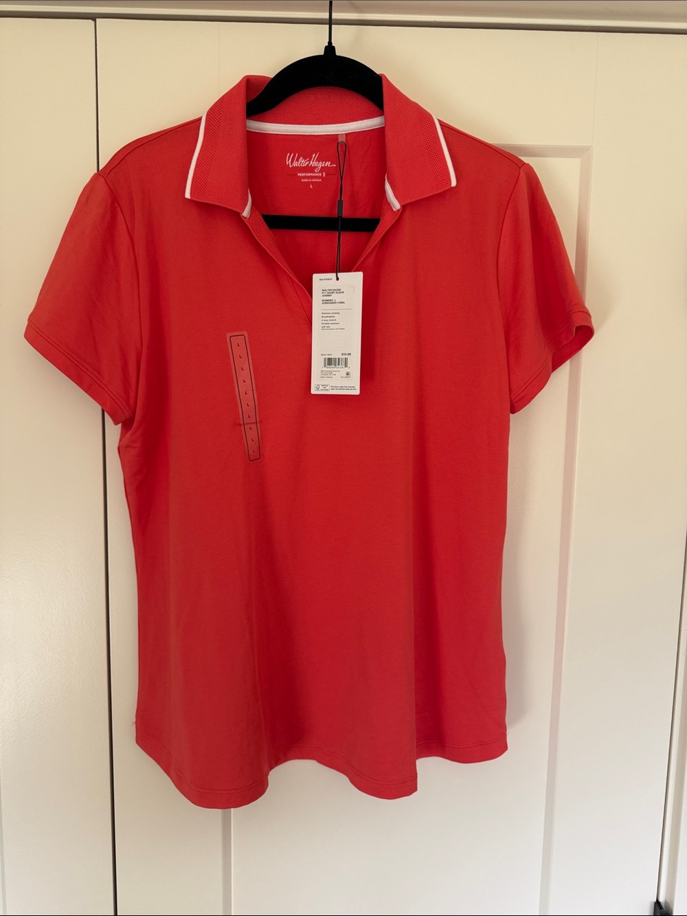 Walter Hagen Coral-Red Short Sleeve Polo with Contrast Trim